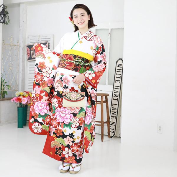 絵羽柄 振袖6点セット 販売 購入「白地に牡丹と梅」振袖 セット 絵羽柄 振袖6点セット 販売 購入「白地に牡丹と梅」振袖 セット