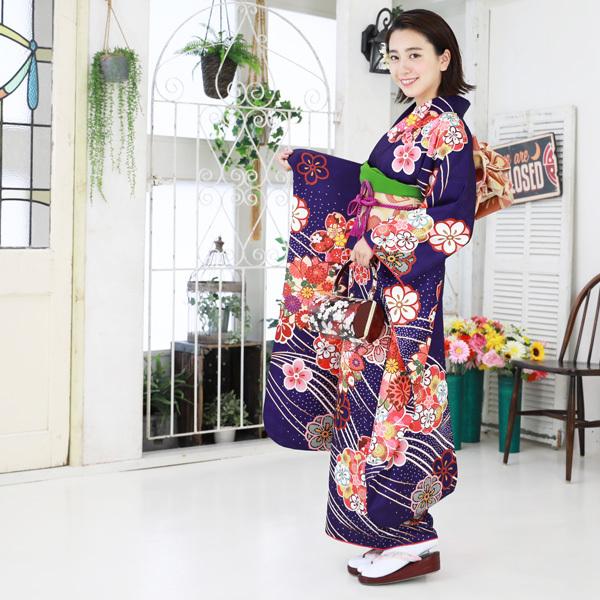 絵羽柄 振袖6点セット 販売 購入「紫地に流水と菊・梅」振袖 セット