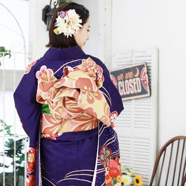 (う67) 紫翠(しすい)の花鼓✨梅彩きらめく雅のアンティーク振袖㊗️ ③点セット 絵羽柄 振袖6点セット 販売 購入「紫地に流水と菊・梅」振袖 セット