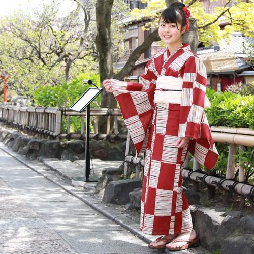 浴衣 セット ジュニア レディース 綿麻浴衣3点セット 「生成りと赤の