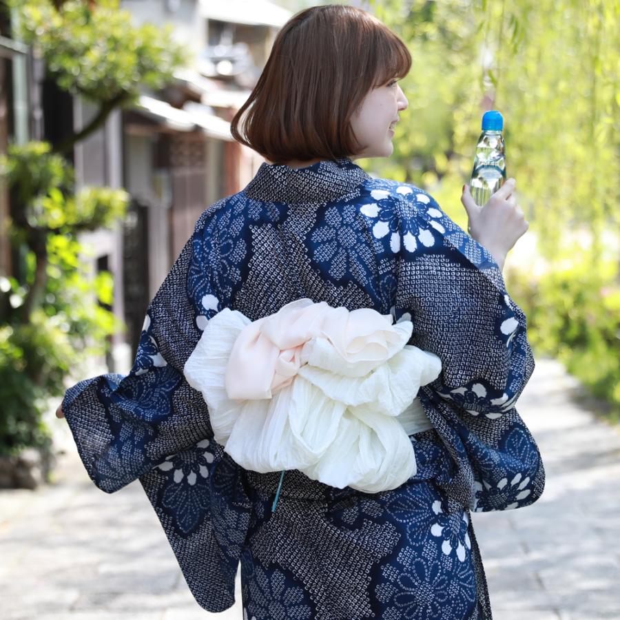 浴衣☆新品未使用☆花柄☆麻綿☆水色☆浴衣セット 浴衣 レディース セット 変わり織り綿麻浴衣3点セット「絞り柄の