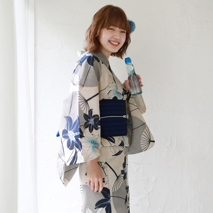 浴衣 レディース セット レトロ 変わり織り綿麻浴衣3点セット