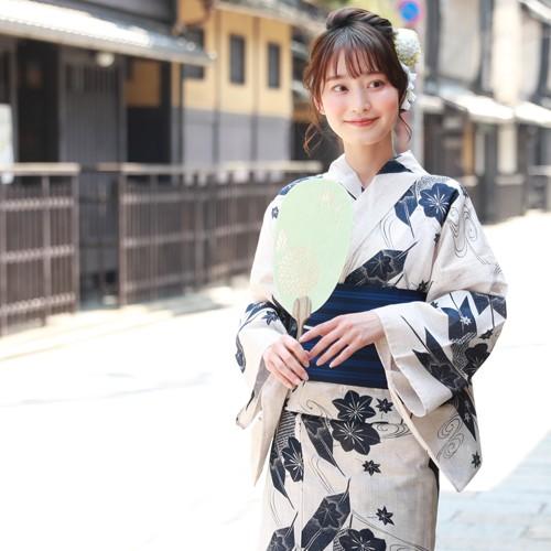 浴衣 レディース セット レトロ 変わり織り綿麻浴衣3点セット「生成り