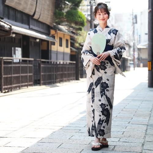 浴衣 レディース セット レトロ 変わり織り綿麻浴衣3点セット「生成り