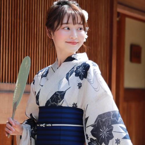 浴衣 レディース セット レトロ 変わり織り綿麻浴衣3点セット「生成り