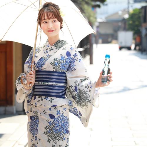 浴衣 セット レディース レトロ 変わり織り綿麻浴衣3点セット「生成り