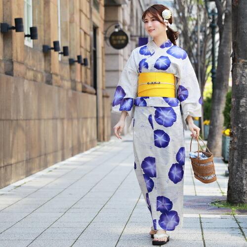 浴衣 単品 レトロ 高級変わり織り綿麻浴衣単品「生成り地に青紫の朝顔」浴衣 生成り 朝顔 レディース 古典柄 大人 モダン しっとり 2021 浴衣 単品 レトロ 高級変わり織り綿麻浴衣単品「生成り地に青紫の朝顔