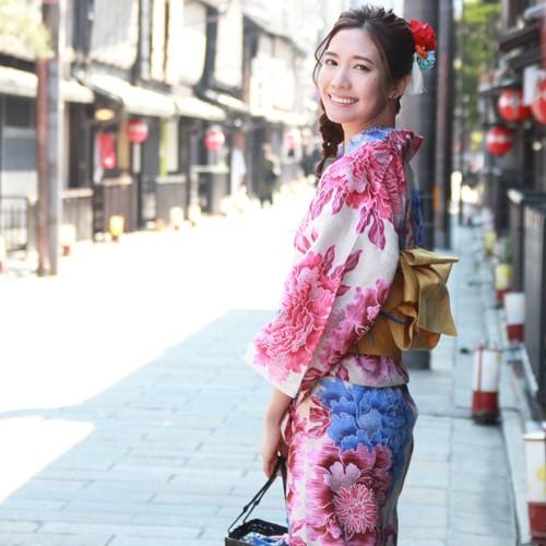 浴衣 セット レトロ 高級変わり織り綿麻浴衣3点セット「生成り地に赤