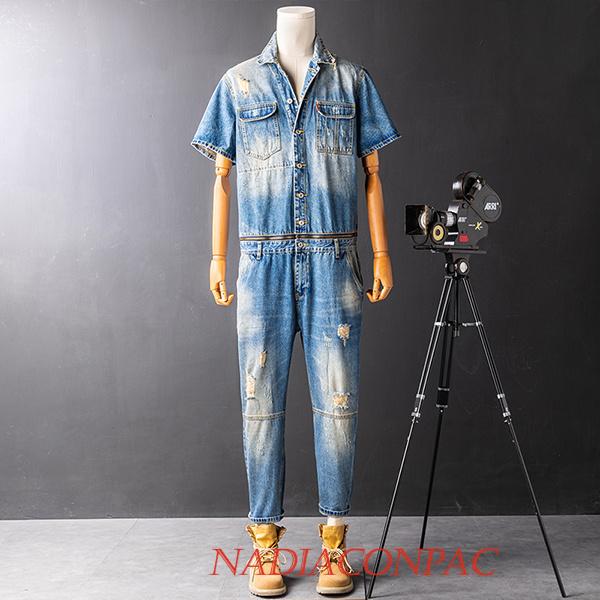 市販 売れ筋 大人気 サロペット オーバーオール メンズ 夏 デニム スリム パンツ 半袖つなぎ 細身 青色 作業着 新品未使用 Materialworldblog Com