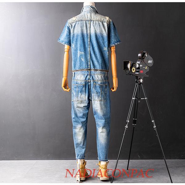 市販 売れ筋 大人気 サロペット オーバーオール メンズ 夏 デニム スリム パンツ 半袖つなぎ 細身 青色 作業着 新品未使用 Materialworldblog Com