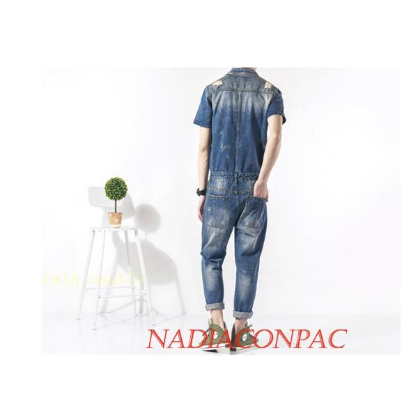 超安い品質 売れ筋 大人気 サロペット オーバーオール メンズ 夏 スリム デニム パンツ 半袖つなぎ 細身 青色 新品 作業着 Materialworldblog Com