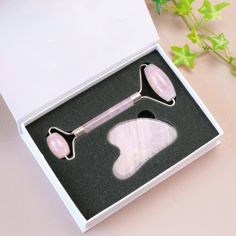 美顔ローラー かっさ カッサ ローズクォーツ 天然石 名入れ Rosealia