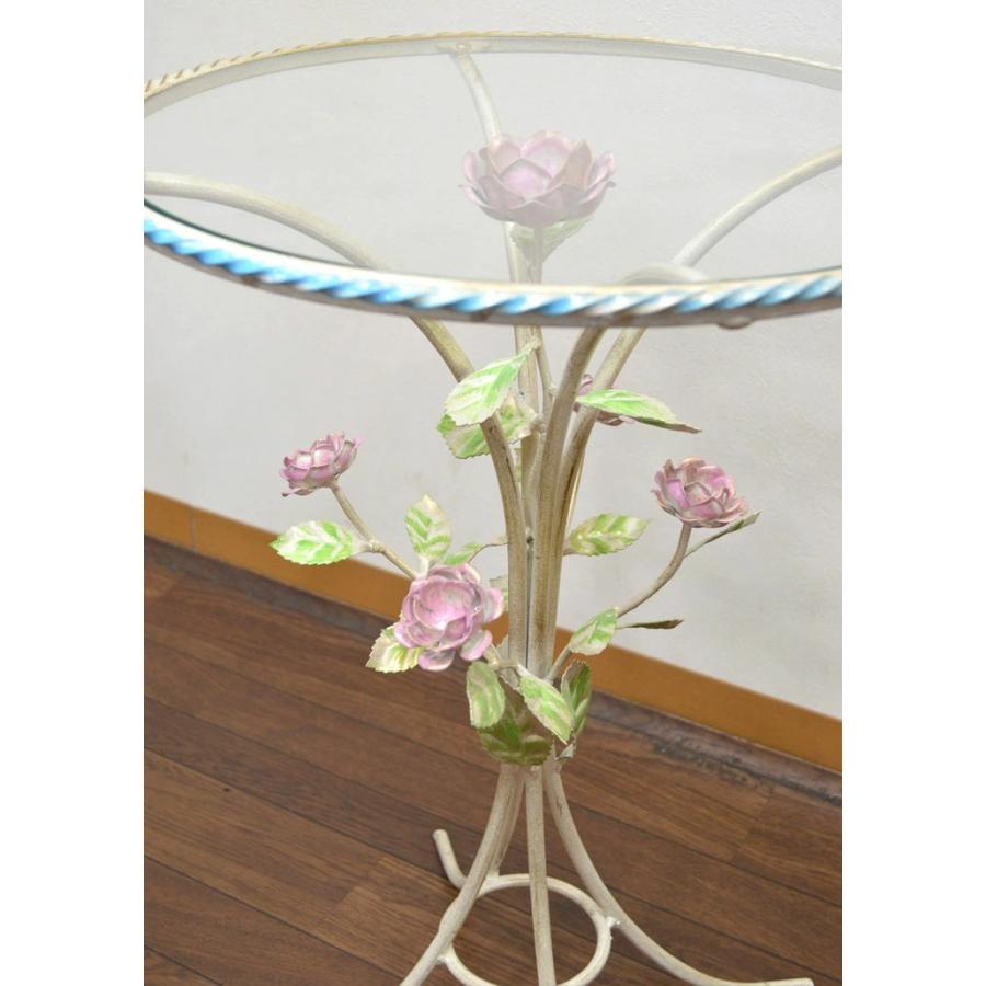 特価！イタリア輸入 ピンクローズ薔薇のガラステーブル ピンクローズ