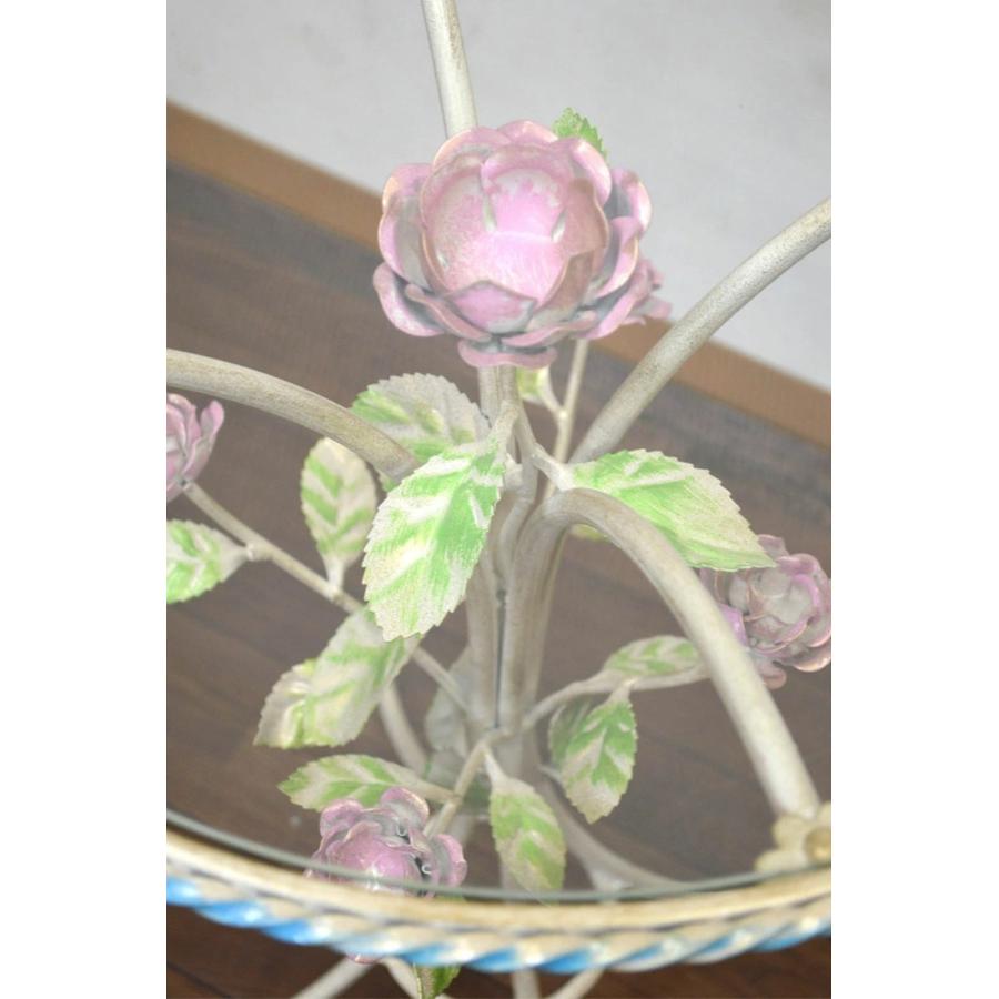 特価！イタリア輸入 ピンクローズ薔薇のガラステーブル ピンクローズ