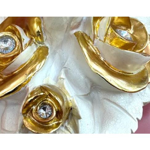 アンティーク調　薔薇テーブル　ゴールド アンティーク調 ロココ調 ゴールドローズ 薔薇のガラステーブル 薔薇の