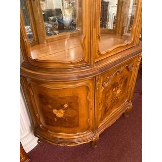 イタリア輸入 アンティーク調 ブラウンウッド ガラス張りと木彫りの