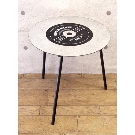 説明文熟読願います　アメリカンオールディーズ　ホワイト・ブラックレコード型ガラステーブル　アメリカンポップサイドテーブル