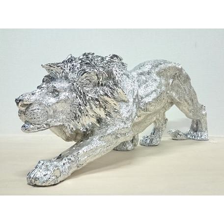 ライオン（シルバー）置物 輸入雑貨 アニマルオブジェ シルバー 『百獣の王様ライオン』 置物