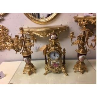 割引価格 イタリア輸入ゴールド色置時計とキャンドルスタンドセット