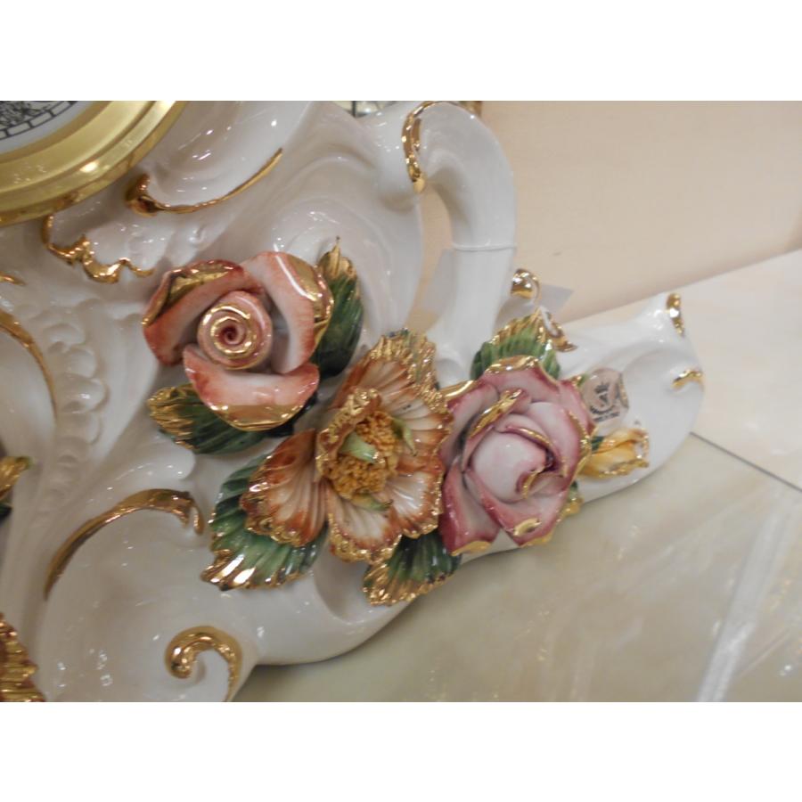 イタリア輸入美しい陶器ホワイトアイボリーベースピンクローズ薔薇の置時計イタリア輸入ホワイトアイボリーベース美しい薔薇ローズの置時計_2