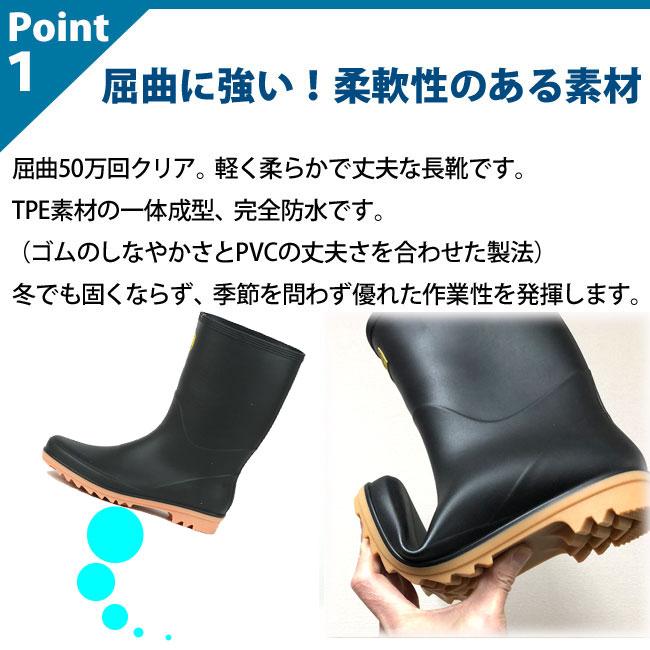 メンズ 長靴 ミツウマ TPE軽半長1140 黒長靴 作業用 軽量 TPE