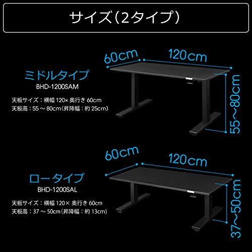 Bauhutte（バウヒュッテ） SAゲーミングデスク ミドル 脚部 120cm幅 55~80cm昇降 ブラック BHD-1200SAM-BK 120cm幅 80cm昇降 ブラック BHD 1200SAM BK ×