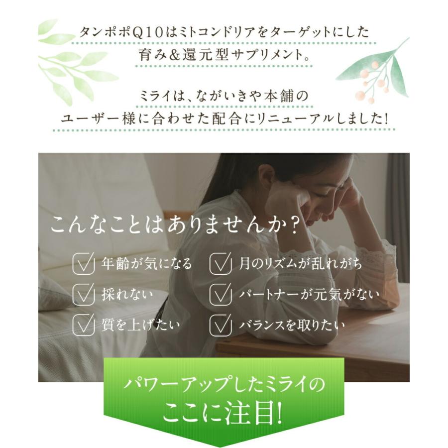 定期購入 妊活 不妊 ミライ 1ヶ月分 60粒ミトコンドリア コエンザイムq10 亜鉛 ビタミンD dhea サプリ 山芋エキス｜nagaikiya-honpo｜04