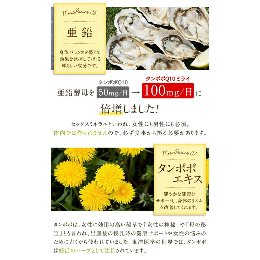 妊活 不妊 ミライ 1ヶ月分 60粒 ミトコンドリア コエンザイムq10 亜鉛 ビタミンD dhea サプリ 山芋｜nagaikiya-honpo｜18