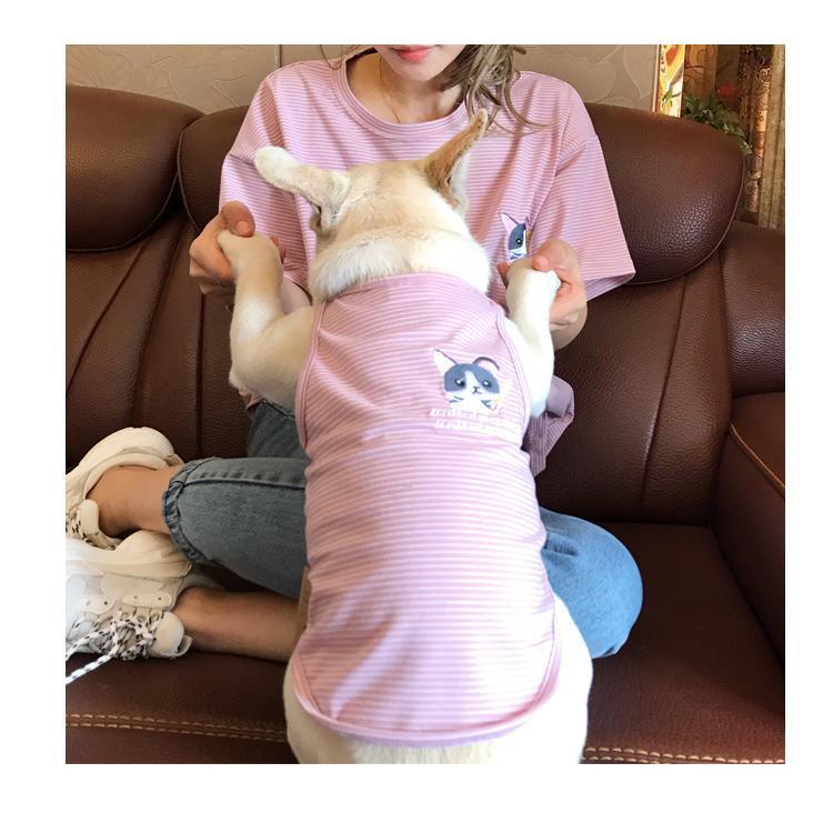 ペットウェア ドッグウエア タンク 飼い主とお揃い ペット用 犬用 猫用 洋服 ノースリーブ カットソー 袖なし ボーダー 刺繍 犬服 ペアルッ｜nagaishop｜03