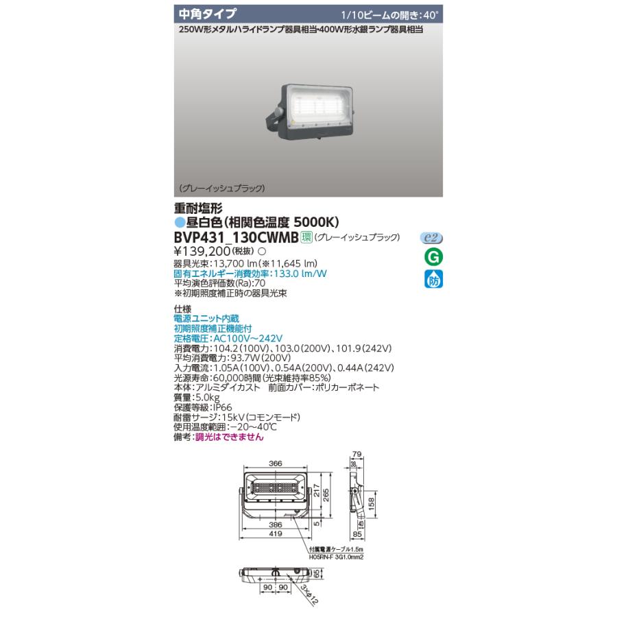 BVP431-130CWMB 東芝 LED小型投光器 重耐塩形 中角 昼白色