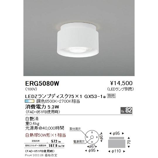 ERG5080W 遠藤照明 シーリングライト Ｄｉｓｋ７５【ランプ別売】
