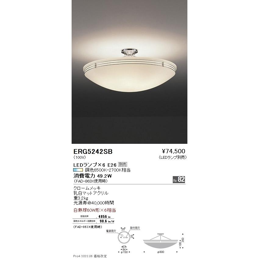 ERG5242SB 遠藤照明 シーリング【ランプ別売】 照明、電球