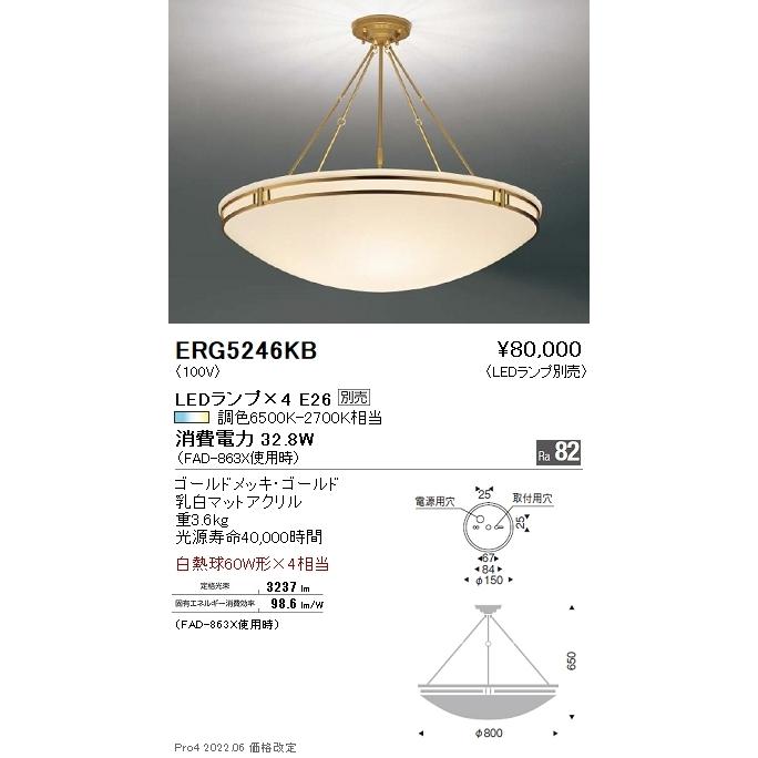 ERG5246KB 遠藤照明 シーリング【ランプ別売】