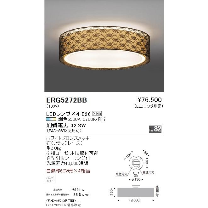 ERG5272BB 遠藤照明 シーリング【ランプ別売】