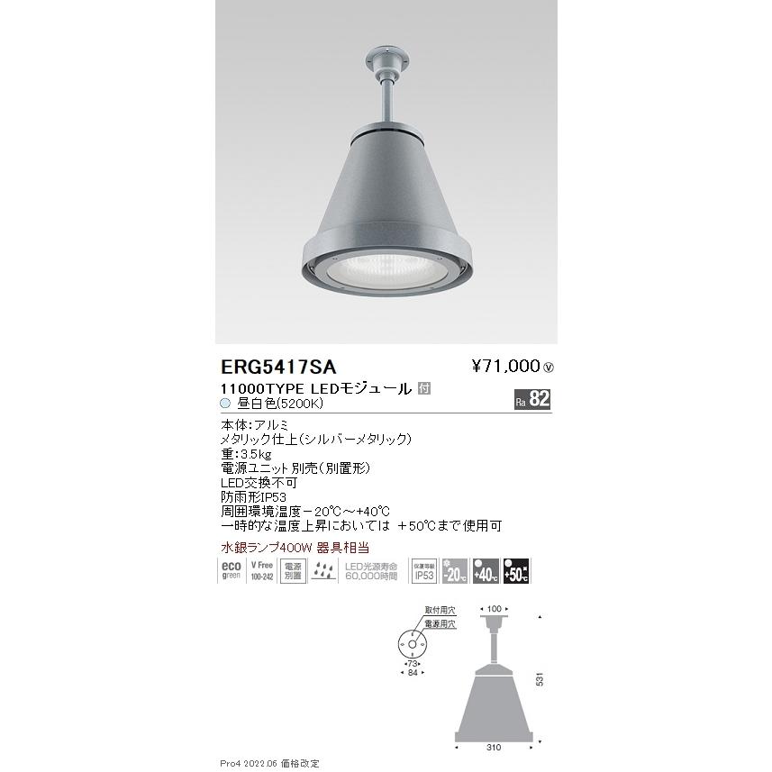 ERG5417SA 遠藤照明 防雨防塵シーリングペンダント １１０００Ｌｍタイプ 電源別売