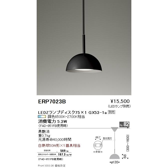 【3/10ポイント最大25％】ERP7023B 遠藤照明 ペンダント【ランプ別売】