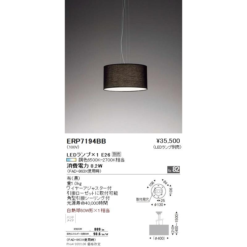 ERP7194BB 遠藤照明 ペンダント【ランプ別売】