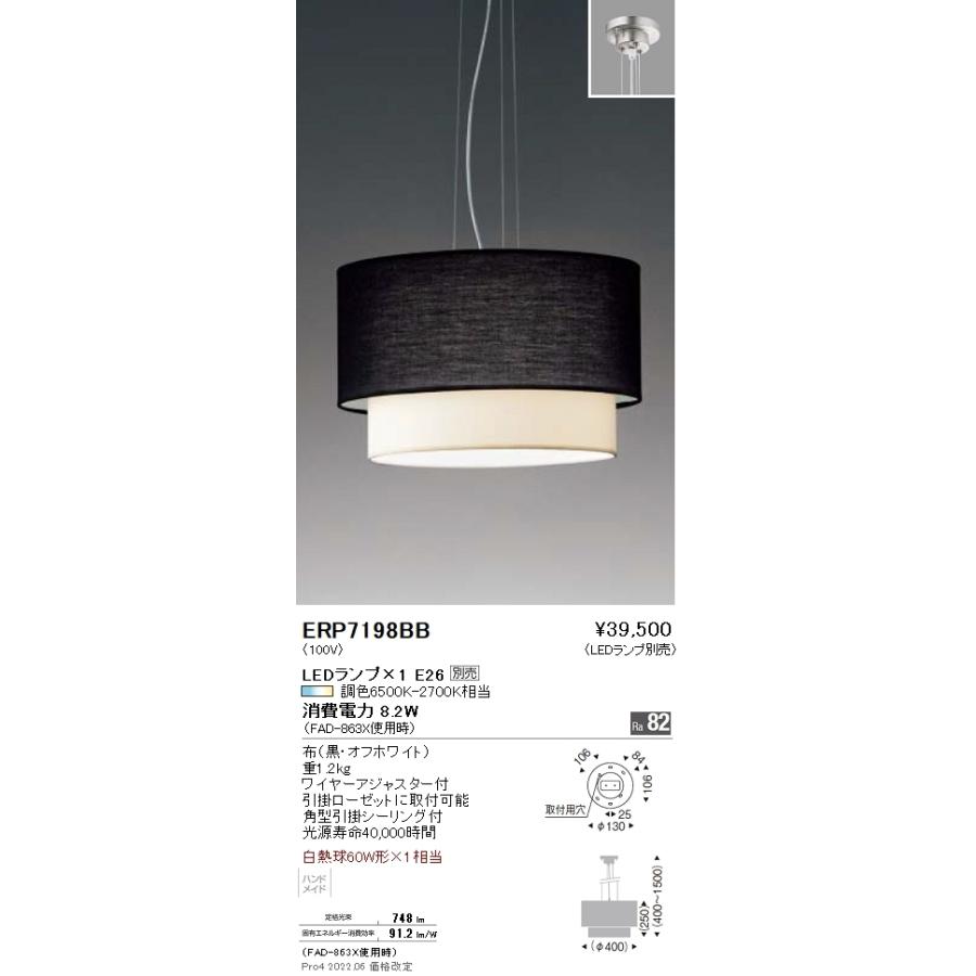 ERP7198BB 遠藤照明 ペンダント【ランプ別売】
