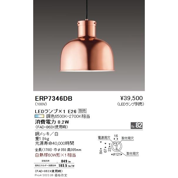 ERP7346DB 遠藤照明 ペンダントライト【ランプ別売】 : タロトデンキ