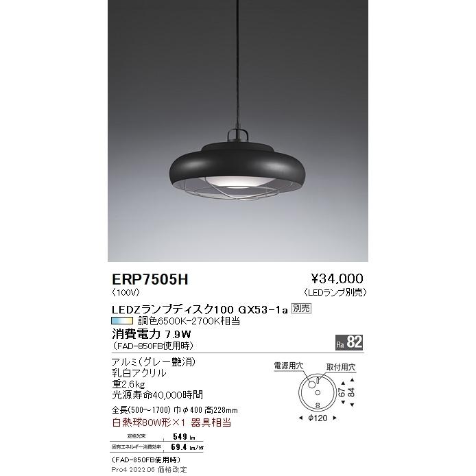 ERP7505H 遠藤照明 ペンダント【ランプ別売】