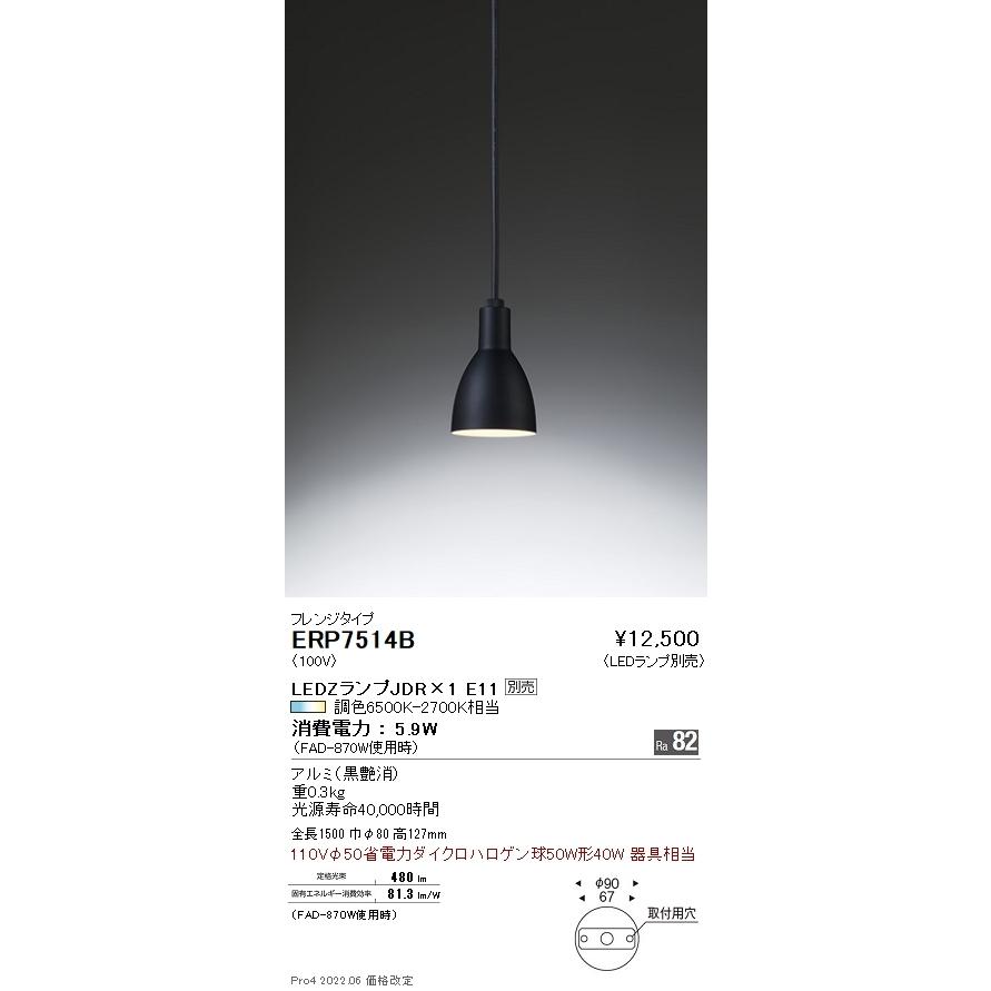 ERP7514B 遠藤照明 ペンダント フランジ【ランプ別売】