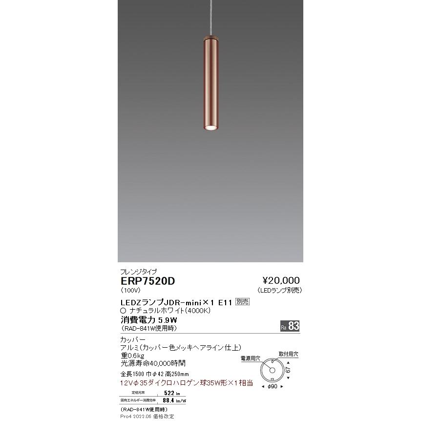 ERP7520D 遠藤照明 ペンダント フランジ【ランプ別売】