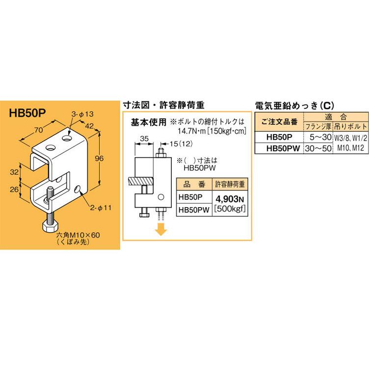 HB50P ネグロス 吊り金具 吊りボルト用支持金具(一般形鋼用強力
