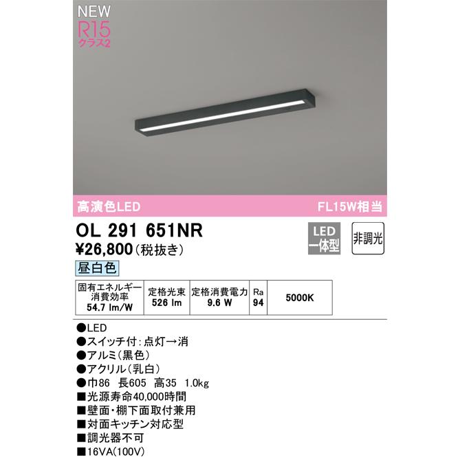 OL291651NR オーデリック LED流し元灯 キッチンライト スイッチ付 昼