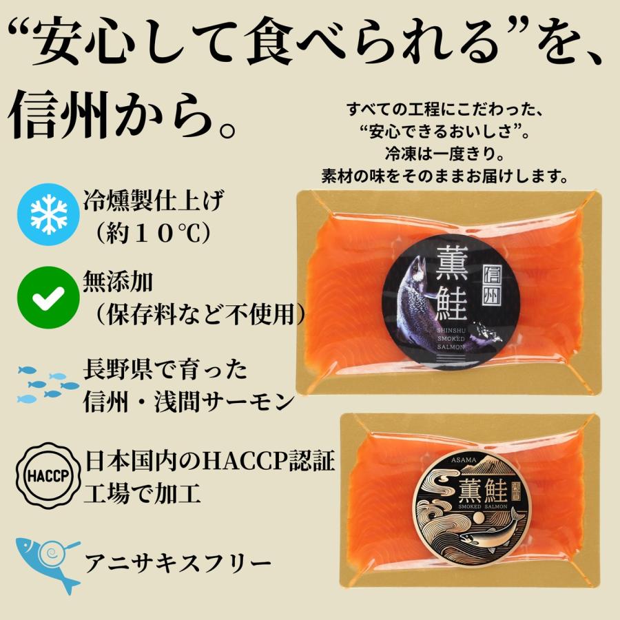選べる無料お祝いカード付】スモークサーモン お試し食べ比べ｜信州