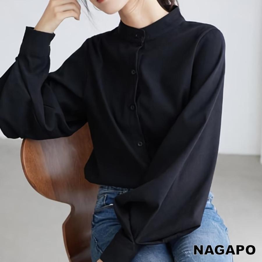 シャツ ブラウス レディース スタンドカラー おしゃれ 長袖 バルーン