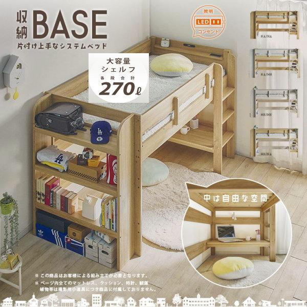 ロフトベッド ベース BASE 業務用 会社仮眠用 高130ｃｍ 大容量シェルフ付 ミニデスク付 NA-NA 送料無料 耐荷重500kg 特許構造の画像