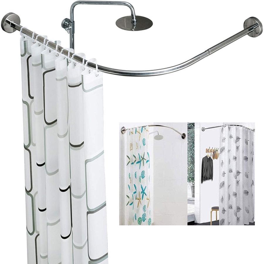 シャワーカーテンレール Shower Curtain Rod L字型 304ステンレス鋼 強力極太タイプ 突っ張り棒 拡張可能なカーブシャワー