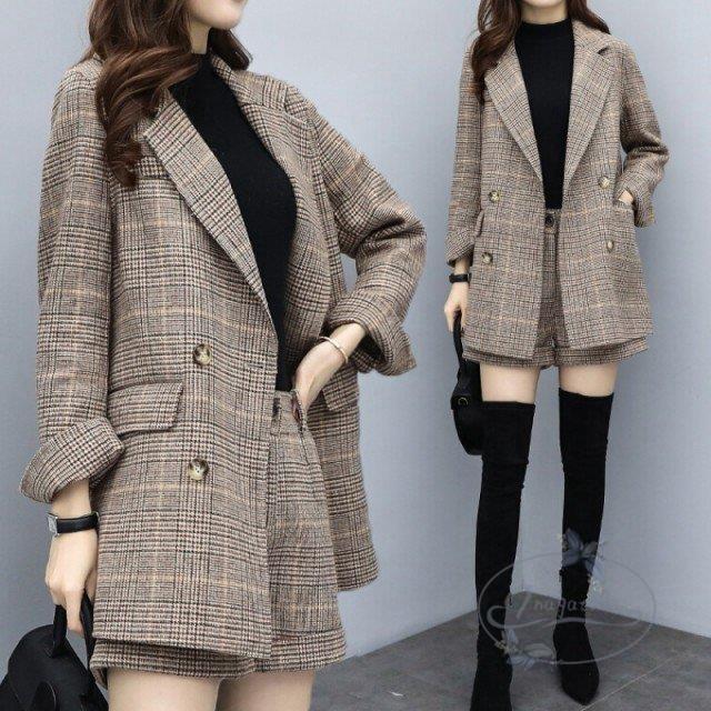 ジャケット ショートパンツ セットアップ レディース カジュアル 韓国 チェック柄 テーラードジャケット スーツ 大きいサイズ 3l おしゃれ 完成品