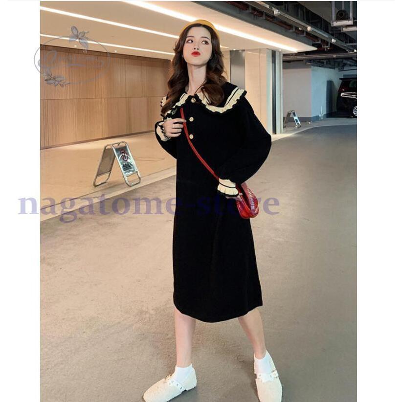 ロングワンピース 長袖 ワンピース ロング 春 秋 ロング丈 黒ワンピース カジュアル ゆったり シンプル 襟付き Hl0902 Koi23 永留幹也 通販 Yahoo ショッピング